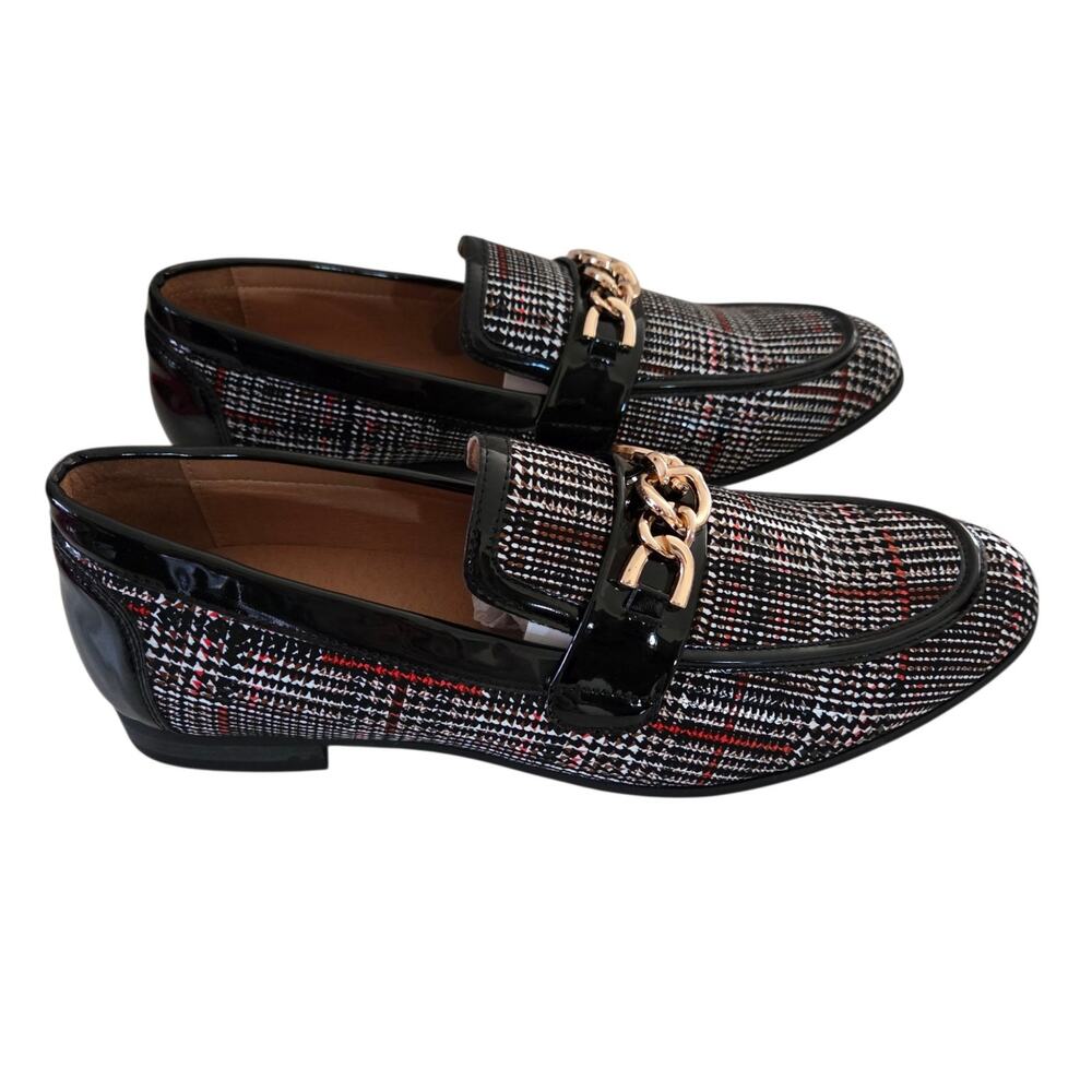 NEW Jitai Plaid Slip-On Loafers with Gold Chain Preppy Retro Men's Sz 13